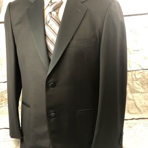 Canali Tuxedo 2 Piece Suit Men's Size US 42R/EU 52R Solid Black pure Wool $1650